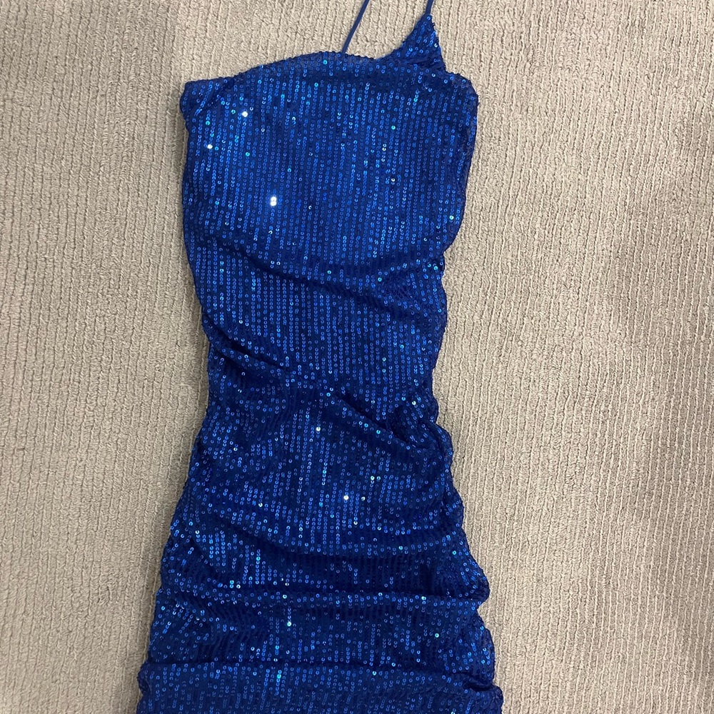 Blue Sequin Strapless Dress